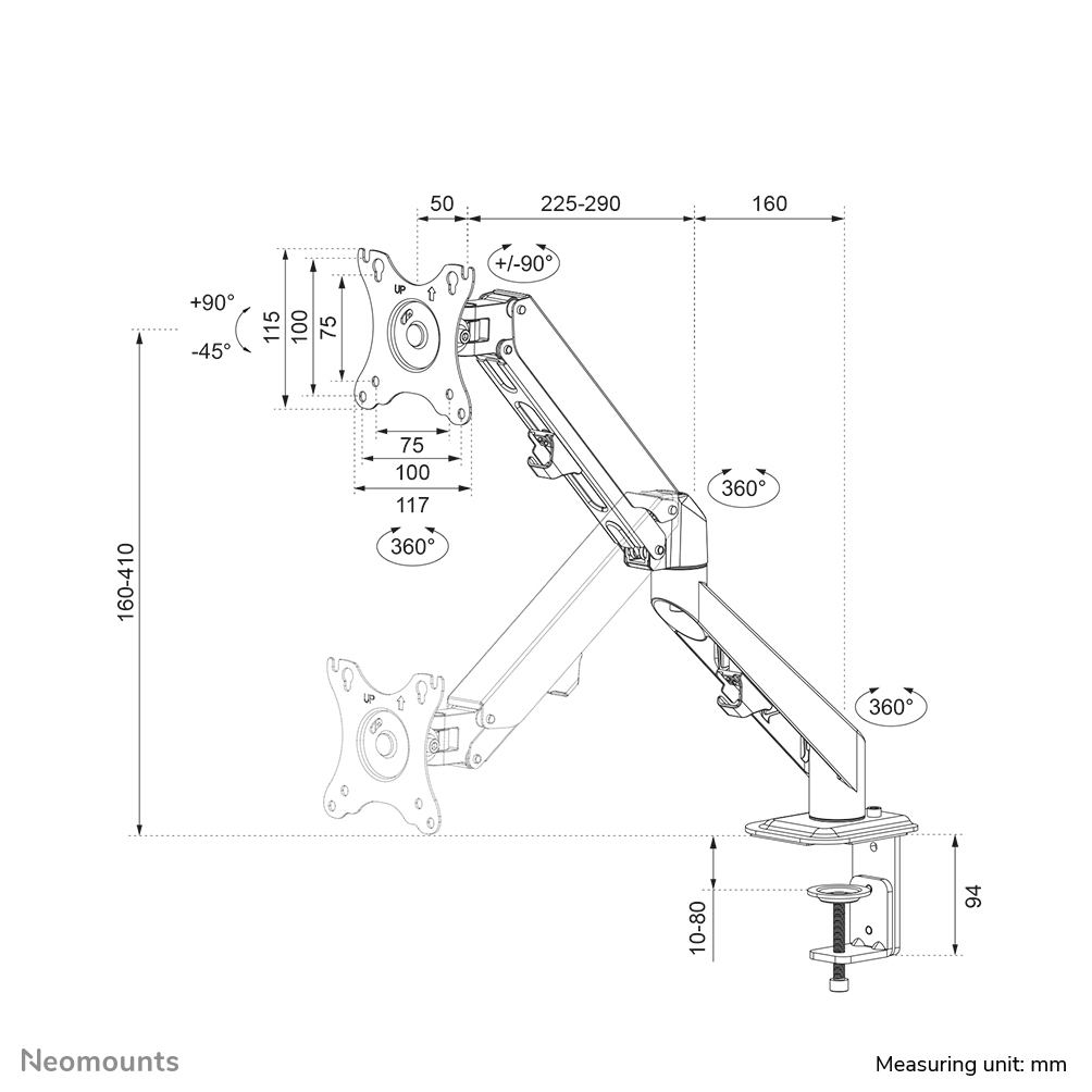 Neomounts DS70-700BL1 Monitorarm 17-27" - Gasfeder